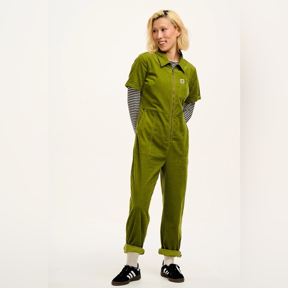 NWT Rex Short Sleeve Jumpsuit in Organic Guacamole Needlecord